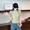 Verano Transfronterizo Nuevo Diseño Nicho Sexy Revelador de Cintura Versátil Look Adelgazante Camiseta Corta con Hombreras Tops Tejidos para Mujer Trendy