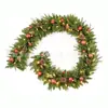 Corona de Pvc Navideña con Agujas de Pino Mezcladas con Frutas Blancas y Rojas de 2.7m Decoración Decorativa de Ratán Estilo Europeo para Chimenea
