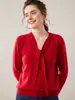 Suéter de Cachemir Puro para Mujer, Corte Ajustado con Cuello en V de Cinta, Tejido Cálido, Corte Holgado, Adelgazante, Elegante
