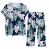 Pijama de Algodón y Seda para Mujer Ropa de Casa de Verano Traje de Dos Piezas Ropa de Casa de Manga Corta de Algodón y Seda para Madre de Mediana Edad y Mayor Ropa Exterior de Verano para Mujer