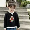 Camiseta Elegante de Manga Longa para Meninas, Novo Estilo Primavera/Outono, para Crianças Médias e Maiores, Malha Waffle Falsa Duas Peças Casual Versátil Gola Redonda Camada Base
