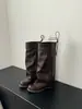 Botas femininas estilo francês acima do joelho com saltos grossos, novas calças-bota de cano alto para outono e inverno de 2026