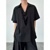 Camisa de manga corta de diseño a medida estilo chino nuevo estilo Yamamoto para hombre, fina de verano, color sólido oscuro, top falso de dos piezas con cuello