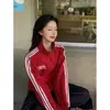 Sudadera Casual Estilo Coreano con Cuello Alto y Diseño de Tres Rayas para Mujer en Otoño e Invierno Aspecto Holgado Adelgazante Chaqueta Cardigan con Cremallera y Forro de Felpa