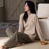 Pijama de Outono para Mulheres Fio Modal Algodão Colorido Calça de Manga Longa Primavera e Outono Roupa Casual para Casa Terno Respirável Amigo da Pele
