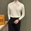 Suéter de punto de cuello alto medio para otoño e invierno para hombre, jersey, corte ajustado, estilo coreano, ropa básica lisa de moda casual para jóvenes