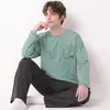Pijama para hombre al por mayor transfronterizo, algodón puro, otoño e invierno, manga larga, cuello redondo, a rayas, casual, talla grande, conjunto de ropa de casa para hombre