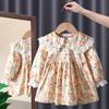 Vestido de Princesa de Moda para Bebé Niña Primavera y Otoño Dulce y Lindo Cuello de Muñeca Falda de Lunares Colorida 2025 Nuevo