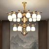 Edificio dúplex con iluminación descendente, candelabro de sala de estar de madera maciza y cobre, nuevo estilo chino, estilo chino, lámpara de vestíbulo hueco para edificio de villa