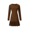 2026 Otoño Europeo Nuevo Estilo Elegante Adelgazante Moderno Versátil Color Sólido Manga Larga Volantes Vestido Mujer