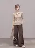 Top de tricô cinza de manga comprida com gola polo estilo old money coreano para mulheres, novo look de outono, base afina-corpo 2491