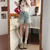 Shorts Jeans de Cor Clara de Cintura Alta para Mulheres, Novo Estilo de Verão, Tamanho Plus para Figuras Curvilíneas, Caimento Solto, Calça Pantalona A-Line Emagrecedora