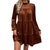Vestido de Terciopelo de Manga Larga para Mujer Transfronterizo 2026 Nuevo Estilo Tiktok Europeo y Americano Elegante Cuello con Volantes Falda Corta