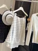 Saia Elegante de Acetato com Bolinhas Sedosas para Mulheres, Nova Saia Midi de Cintura Alta Slim Fit que Cobre o Quadril em Linha A para Primavera/Verão