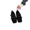 Zapatos Planos de Ballet Vintage de Cuero con Hebilla para Mujer que Aumentan la Altura Interior, Zapatos Mary Jane Nariz de Cerdo para Mujeres Menudas