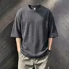 Camiseta masculina de verão fina e respirável, cor de damasco, com padrão de trigo tricotado, manga curta, estilo old money, corte solto, casual para casais, manga curta