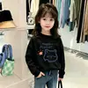 Blusa Estilosa de Gola Redonda para Meninas na Primavera e Outono para Crianças Médias e Grandes Camiseta Versátil da Moda Camada Base para Meninas Algodão Puro Respirável Manga Longa