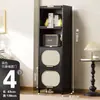 Cómoda Negra Estilo Mediados de Siglo Gabinete de Almacenamiento para Sala de Estar Dormitorio Gabinete de Almacenamiento Estantería Gabinete de Entrada Gabinete Estrecho Alto Multicapa