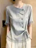 Camisa Coreana de Diseño Irregular de Manga Corta para Mujer, Nuevo Estilo de Verano, Top Elegante Gris Sencillo Adelgazante A12516
