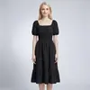Vestido Casual de Verano/Primavera 2026 Europeo y Americano, Cuello Cuadrado, Manga Corta, Volantes, Corte A, Moda Femenina Independiente Transfronteriza de Amazon