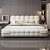 Cama tapizada de lujo ligero de alta gama 1,8 metros cama doble para dormitorio principal 1,5 metros cama individual con almacenamiento uso doméstico cama de cuero genuino no