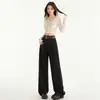 Pantalones de traje grises de alta gama para mujer, pantalones fluidos de primavera/verano, nuevo estilo 2026, pantalones de pierna recta para figuras petite, pantalones de pierna ancha de corte ajustado