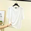 Camiseta básica redonda de manga curta em modal, simples e versátil para mulheres, novo estilo de verão, blusa tamanho grande, peça base fina casual