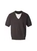 Camiseta de Punto Color Block con Cuello en V de Manga Corta, Estilo Old Money Americano, Falsa de Dos Piezas, Unisex, Minimalista, Perezoso, Casual, Moderna