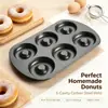 Forma para assar donuts de 6 cavidades, 0,6 mm de espessura, com bordas curvas, feita de aço carbono, antiaderente, design oco, adequada para fazer bagels e bolos, para fornos domésticos