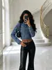 Estilo Chica Picante Europea y Americana Chaqueta Vaquera Corta Azul Lavado Cuello Alto Cremallera Ajustada Prendas de Abrigo Ropa de Mujer Transfronteriza Más Vendida
