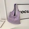 Bolsa Tejida para el Trabajo 2025 Rosa Tejido Color Café Nueva Gran Capacidad para Mujer Hueca Morado Bolso Tote Sencillo Producto Terminado