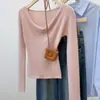 Suéter de tricô ombro a ombro clavícula um ombro feminino estilo desejo puro suave Versailles top rosa claro super fada camada base