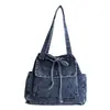 Bolsa de Ombro Feminina de Grande Capacidade 2026, Bolsa de Tecido, Bolsa de Mão Casual Nova Versátil Estilo Japonês e Coreano, Bolsa de Ombro Jeans da Moda para o Dia a Dia