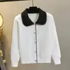 Cardigan Suéter Feminino Versátil de Malha Slim Fit com Gola Boneca Novo para Primavera e Outono Estilo Coreano