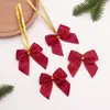 Decoraciones de lazo de poliéster navideño transfronterizo Lazo atado con alambre de borde dorado DIY Colgante decorativo para corona de árbol de Navidad