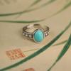 Turquesa Anillo Abierto Cuadrado de Plata S925 con Incrustaciones de Plata Tailandesa Vintage Anillo Antiguo Cara Cadena Girasol Anillo para Dedo de Mujer