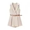 Comércio Exterior Transfronteiriço Roupas Femininas Primavera 2026 Estilo Europeu e Americano Vestido Plissado Sem Manga com Gola de Terno e Cinto, Sensação de Alto Padrão