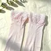Medias hasta la rodilla con ribete de encaje de pavo real, estilo fino de primavera/verano, medias transparentes azul retro, efecto adelgazante, con agarre de silicona antideslizante