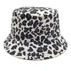 Chapéu de Pescador Dupla Face Estampado de Leopardo Europeu e Americano Mais Vendido Chapéu de Bacia Estampado Tendência Urbana Feminina Chapéu de Sol para Exterior Primavera e Verão Tendência