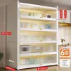 Estantería de almacenamiento de cocina independiente, gabinete de almacenamiento funcional de varias capas para montaje en pared con una encimera de losa de roca para cortar y servir alimentos