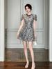 Nueva Falda Corta Estilo Nacional Chinoiserie Mariposa Cintura Elegante Vestido de Manga Corta Falda Larga Pequeña Línea A de Verano para Mujer 45146
