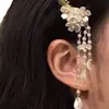 Flor de Cerezo a la Luz de la Luna Estilo Nuevo de Primavera Pinza para el Cabello Blanca Ultra-Hada de Flor de Cerezo para Mujer, Pinza de Pato con Borla Larga