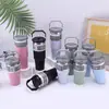 Taza para coche de acero inoxidable 304, vaso térmico de 30 oz, con pajilla y asa, a prueba de fugas y adecuado para usar en el coche