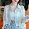Camisa de gasa floral fresca y dulce, ropa de protección solar, cárdigan fino de manga larga de verano para mujer, chaqueta corta