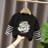 Top estampado de dos piezas falso para niño, camiseta de manga larga 100% algodón para bebé niño, ropa de otoño para niño pequeño