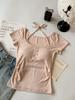 Camiseta Falsa de Duas Peças Manga Curta Estilo Suave Desejo Puro para Mulheres, Verão Doce e Picante Gola Halter Amarração Slim Curta Top Doce e Picante Ins