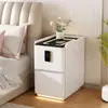 Mesa de cabeceira inteligente, multifuncional, uso doméstico, sem necessidade de instalação, com régua de energia, trava de senha, carregamento sem fio, armário de cabeceira de couro para quarto