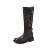 Botas de caballero con hebilla de cinturón desmontable estilo británico, nuevo modelo de comercio exterior otoño e invierno 2026, caña ancha, tacón grueso, botas de caña alta apiladas