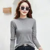 Camiseta interior de manga larga para mujer, cuello alto medio con forro polar de otoño e invierno, modal, color liso, elegante, versátil, terciopelo fino