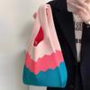 Bolso Chaleco Bolso Chaleco Bolso de Mano Tejido a la Moda Bolso Bolso Flor Tablero de Ajedrez Color Contraste Estilo Coreano ins